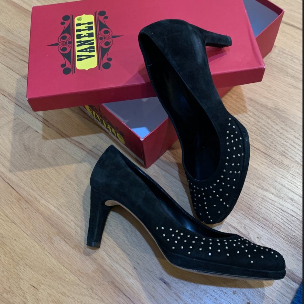 Vanelie Black Studded Suede heel (3 inch) - size 8